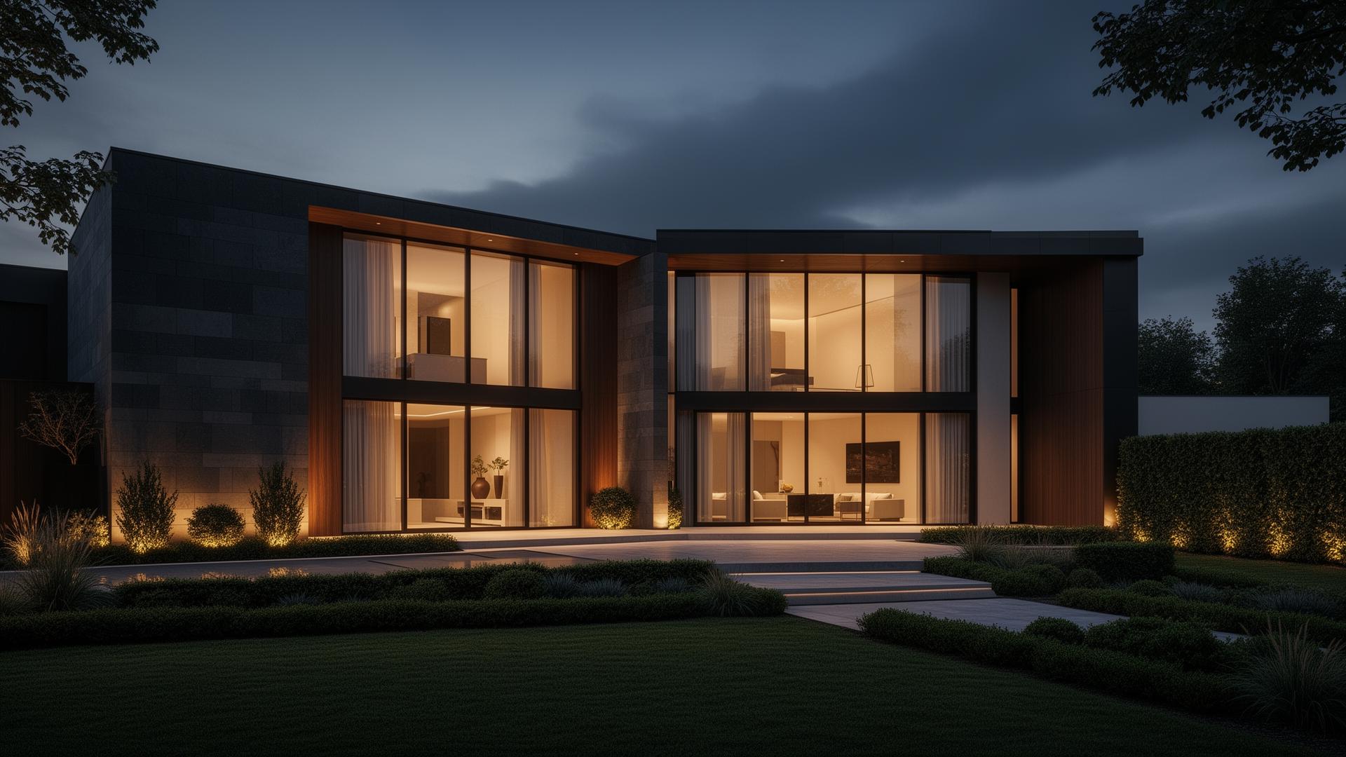 Modern luxury home at dusk